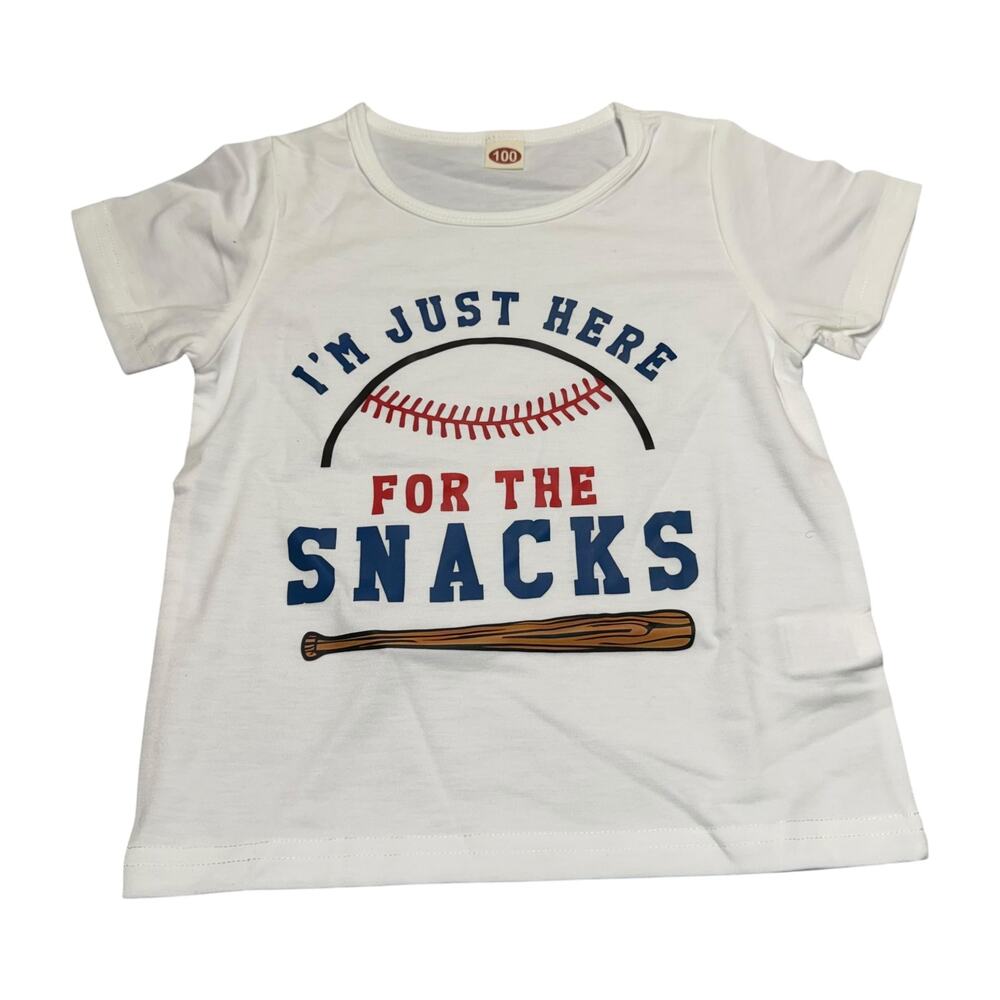 Kids Baseball Snacks Graphic Tee White Size 3T 4T Toddler